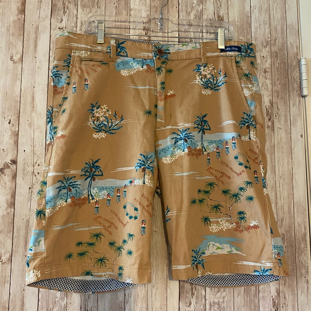 PRNTD by Polymer_ Aloha Hawaii shorts size 36 hula palm trees Hawaiian beach